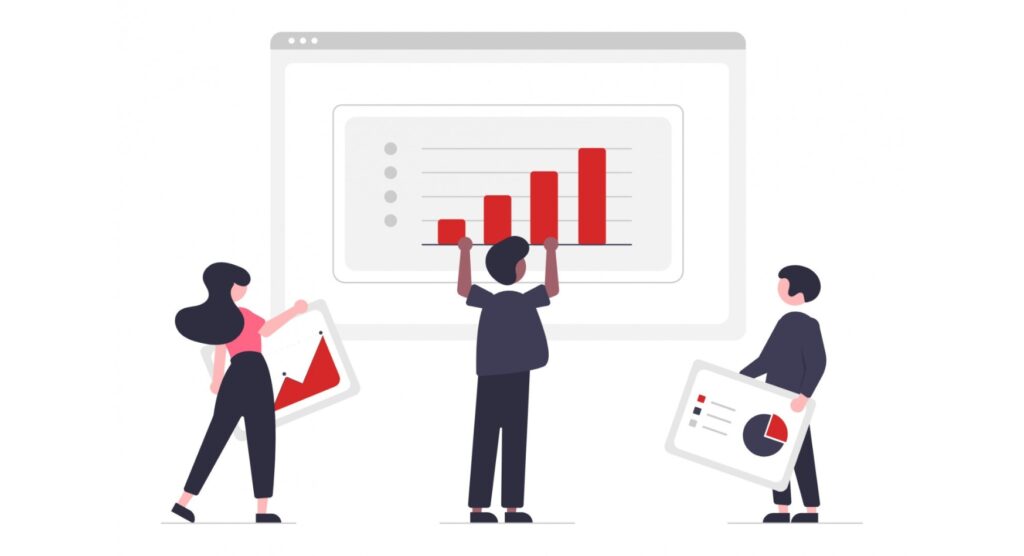 Team analyzing data charts